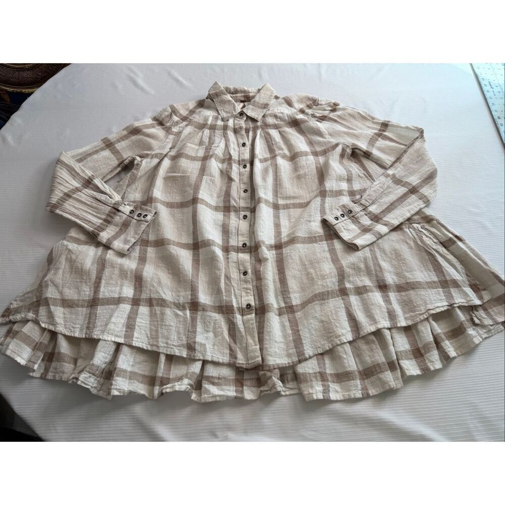 Free People Peppy In Plaid Button Up Ruffle Back Size Medium - Picture 1 of 10